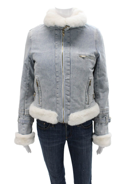 Generation Love Womens Biker Jacket Blue Zip Long Sleeve Polyester Size S