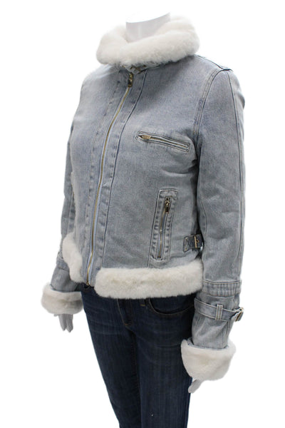 Generation Love Womens Biker Jacket Blue Zip Long Sleeve Polyester Size S