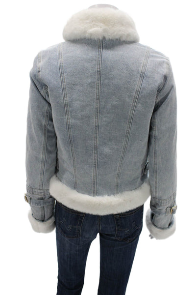 Generation Love Womens Biker Jacket Blue Zip Long Sleeve Polyester Size S