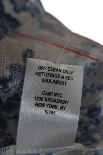 Cami NYC Womens Blue Floral Ramie Button Blouse Long Sleeve Petite Size S