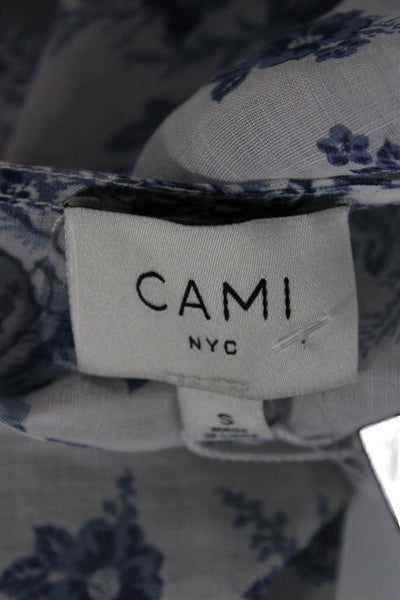 Cami NYC Womens Blue Floral Ramie Button Blouse Long Sleeve Petite Size S