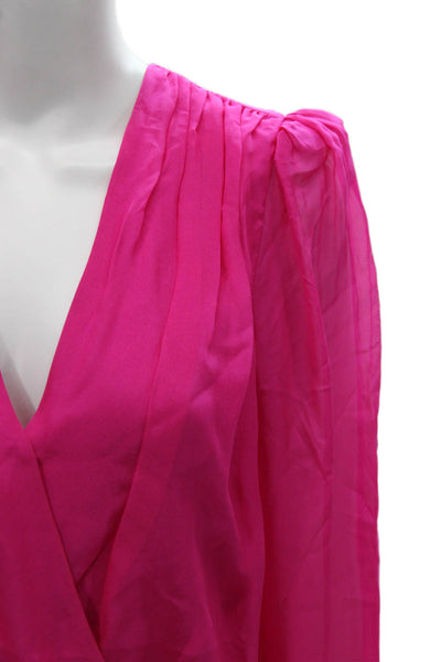 Cami NYC Women Silk V Neck One Piece Bodysuit Pink Long Sleeves Size S