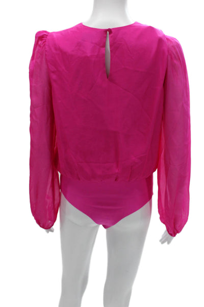 Cami NYC Women Silk V Neck One Piece Bodysuit Pink Long Sleeves Size S