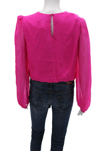 Cami NYC Women Silk V Neck One Piece Bodysuit Pink Long Sleeves Size S