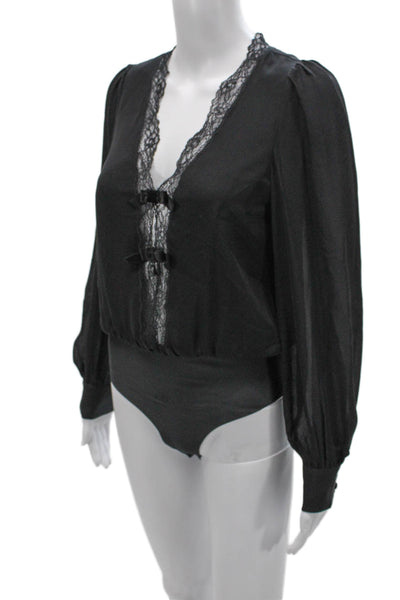 Cami NYC Women Silk V Neck Long Sleeve Bodysuit Black One Piece Size XS