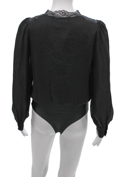 Cami NYC Women Silk V Neck Long Sleeve Bodysuit Black One Piece Size XS