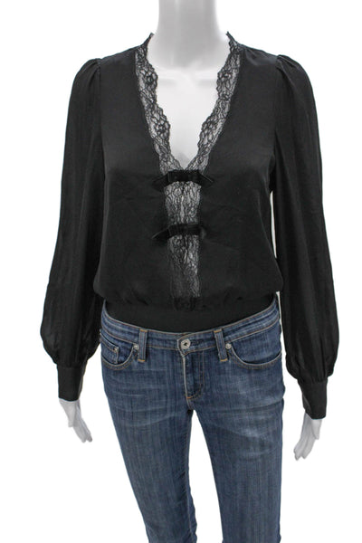 Cami NYC Women Silk V Neck Long Sleeve Bodysuit Black One Piece Size XS