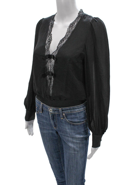 Cami NYC Women Silk V Neck Long Sleeve Bodysuit Black One Piece Size XS