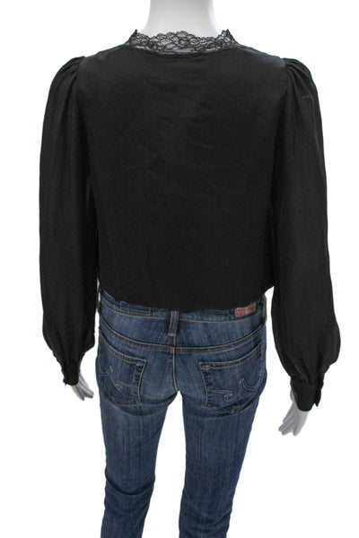 Cami NYC Women Silk V Neck Long Sleeve Bodysuit Black One Piece Size XS