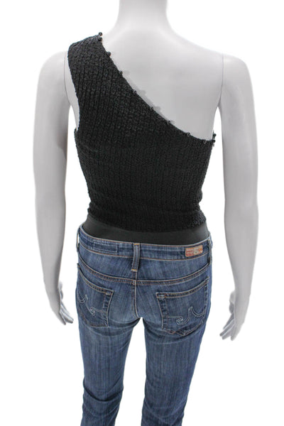 Cami NYC Women Bodysuit One-Shoulder Sleeveless Black Cotton Size 2