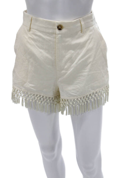 Cami NYC Women Ivory Linen Casual Shorts Button Closure Size 00