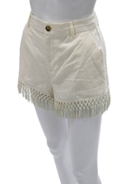 Cami NYC Women Ivory Linen Casual Shorts Button Closure Size 00