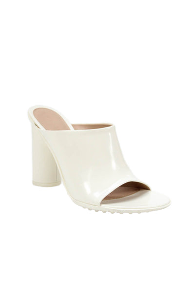 Bottega Veneta Womens Block Heel Atomic Lambskin Latex Sandals White Size 38