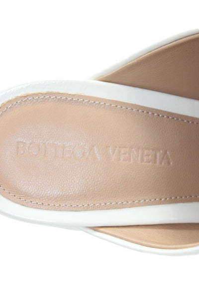 Bottega Veneta Womens Block Heel Atomic Lambskin Latex Sandals White Size 38