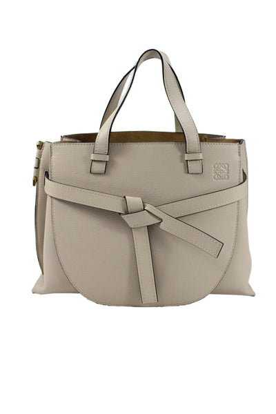 Loewe Womens Calfskin Leather Gate Top Handle Handbag Beige