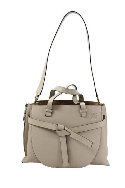 Loewe Womens Calfskin Leather Gate Top Handle Handbag Beige