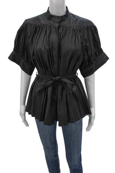 Proenza Schouler Women Tunic Blouse Black Collared Short Sleeve Size 6