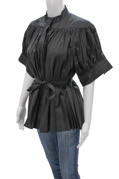 Proenza Schouler Women Tunic Blouse Black Collared Short Sleeve Size 6