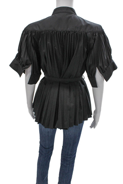 Proenza Schouler Women Tunic Blouse Black Collared Short Sleeve Size 6