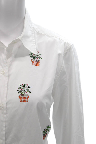 Libertine Women Long Sleeve Collared Floral Cotton Button-Up White Size S