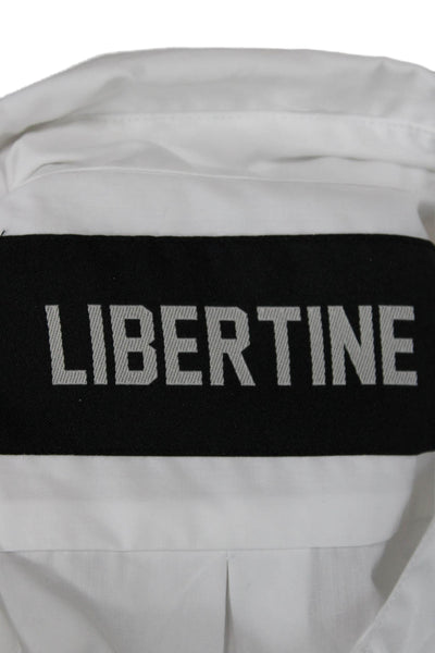 Libertine Women Long Sleeve Collared Floral Cotton Button-Up White Size S