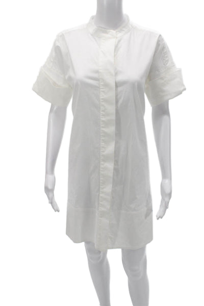 Kirna Zabete Women White Short Sleeve Shirt Dress Cotton Size M