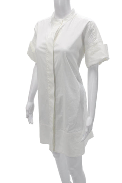 Kirna Zabete Women White Short Sleeve Shirt Dress Cotton Size M
