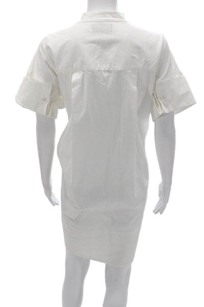 Kirna Zabete Women White Short Sleeve Shirt Dress Cotton Size M