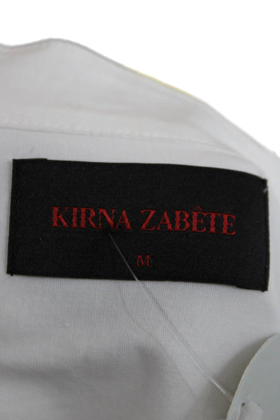 Kirna Zabete Women White Short Sleeve Shirt Dress Cotton Size M