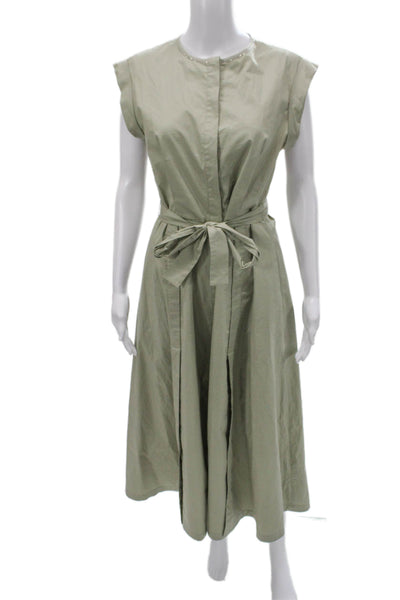 Peserico Women Shirt Dress Green Midi Short Sleeve Collared Cotton Size 42