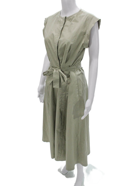 Peserico Women Shirt Dress Green Midi Short Sleeve Collared Cotton Size 42