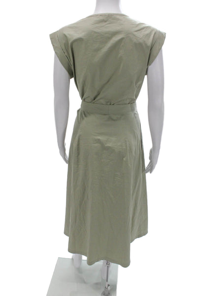 Peserico Women Shirt Dress Green Midi Short Sleeve Collared Cotton Size 42