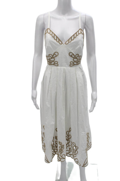 Cinq à Sept Women Fit and Flare White V Neck Dress Cotton Size 4