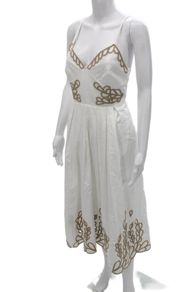Cinq à Sept Women Fit and Flare White V Neck Dress Cotton Size 4