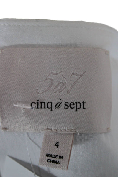 Cinq à Sept Women Fit and Flare White V Neck Dress Cotton Size 4