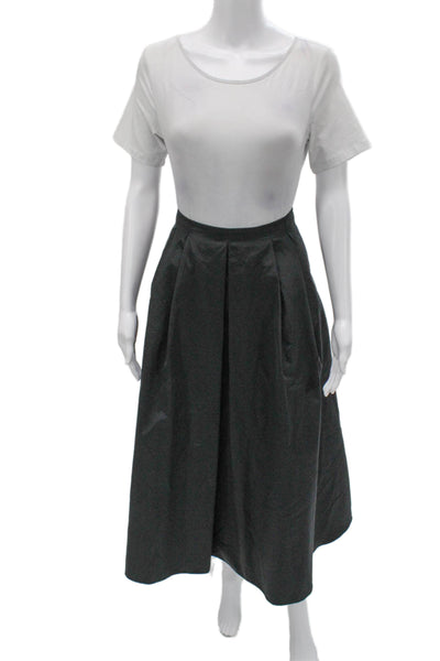S Max Mara Womens Pleated Long Cotton Skirt Gray Zip Size 6