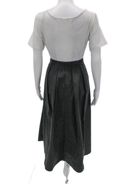 S Max Mara Womens Pleated Long Cotton Skirt Gray Zip Size 6