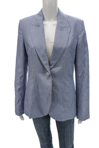 TWP Womens Blue Viscose Pinstripe Blazer Size S