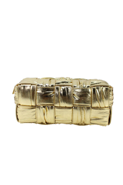 Bottega Veneta Womens Intrecciato Weave Cassette Gold Metallic Handbag
