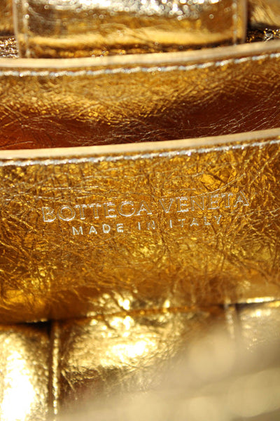 Bottega Veneta Womens Intrecciato Weave Cassette Gold Metallic Handbag