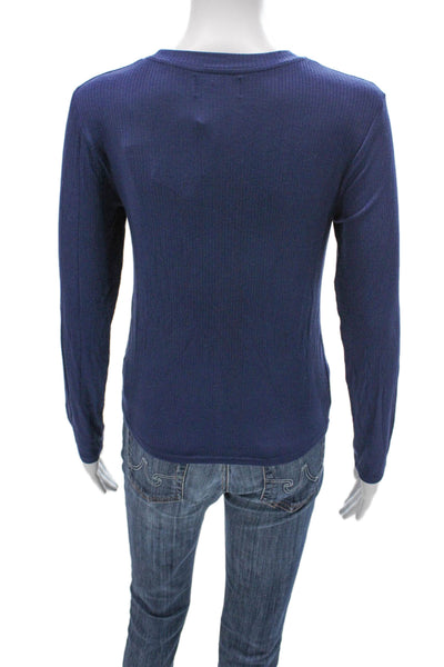 Kirna Zabete Womens Blue Basic Crew Neck Long Sleeve T-Shirt Size M