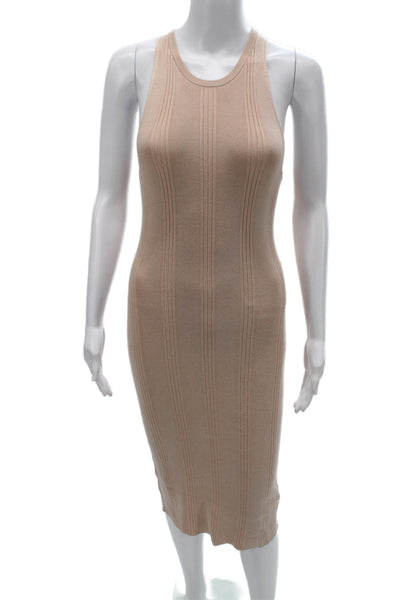 L'Agence Women Bodycon Sleeveless Beige Mid-Calf Dress Round Neck Size S