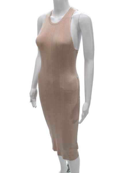 L'Agence Women Bodycon Sleeveless Beige Mid-Calf Dress Round Neck Size S