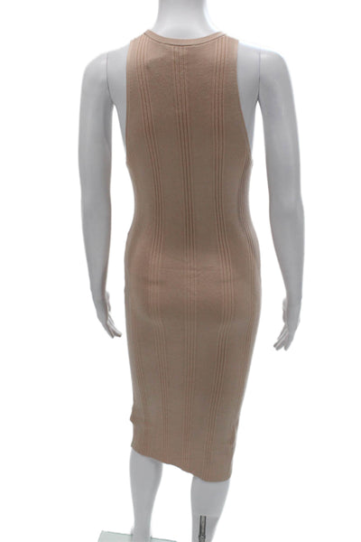 L'Agence Women Bodycon Sleeveless Beige Mid-Calf Dress Round Neck Size S