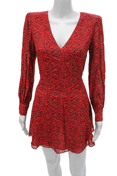 Alice + Olivia Womens Mini Dress Red V-Neck Long Sleeve Viscose Zip Size 6