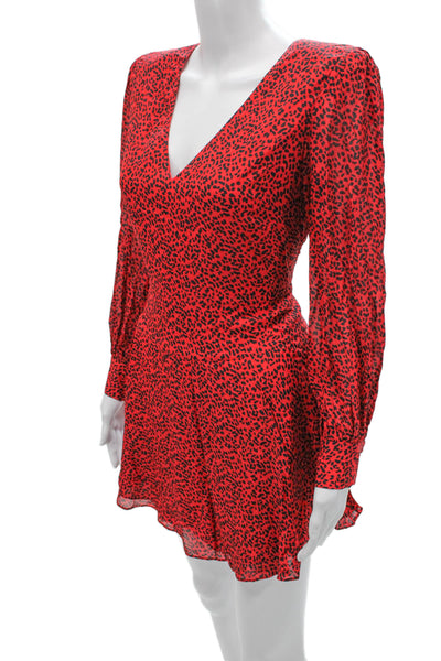 Alice + Olivia Womens Mini Dress Red V-Neck Long Sleeve Viscose Zip Size 6