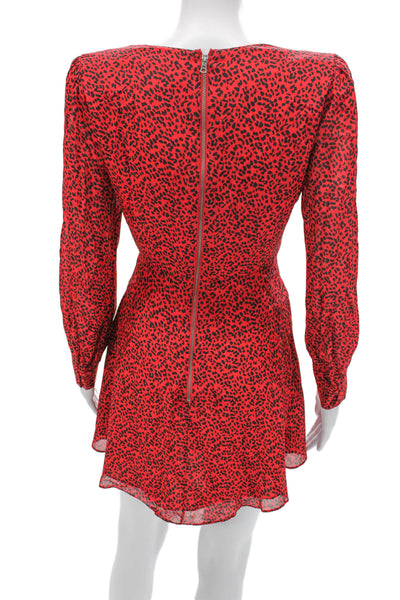 Alice + Olivia Womens Mini Dress Red V-Neck Long Sleeve Viscose Zip Size 6