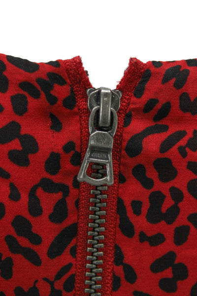Alice + Olivia Womens Mini Dress Red V-Neck Long Sleeve Viscose Zip Size 6