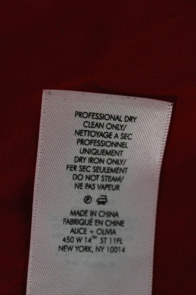 Alice + Olivia Womens Mini Dress Red V-Neck Long Sleeve Viscose Zip Size 6