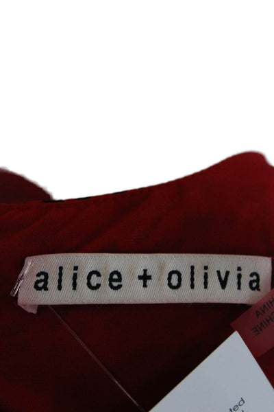 Alice + Olivia Womens Mini Dress Red V-Neck Long Sleeve Viscose Zip Size 6